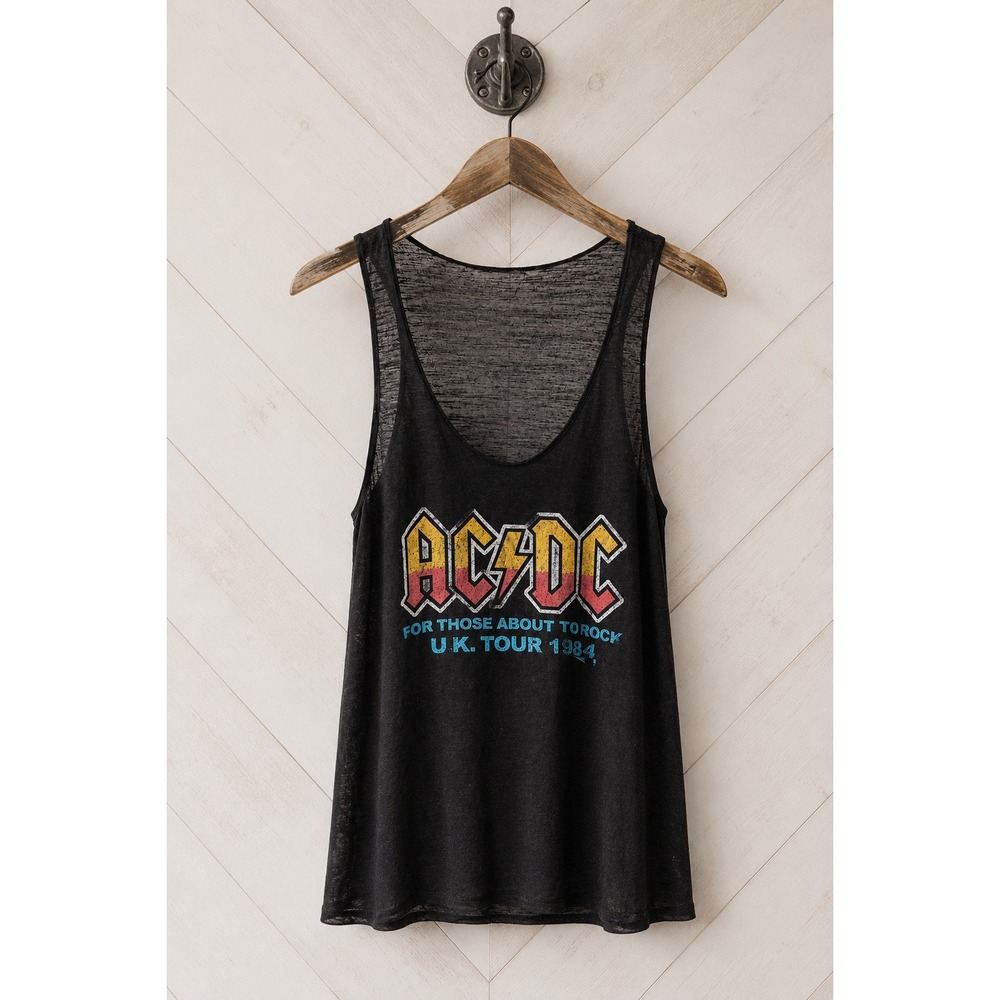 Ardene AC/DC Graphic Tank Top For Those About To Rock UK Tour 1982 Black Size XL